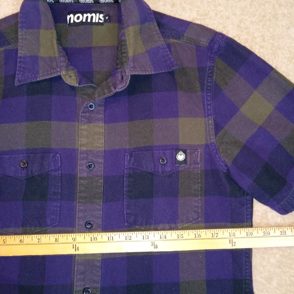 Nomis Men's Medium Short Sleeve‎ Flannel Shirt Purple Green - Picture 7 of 8